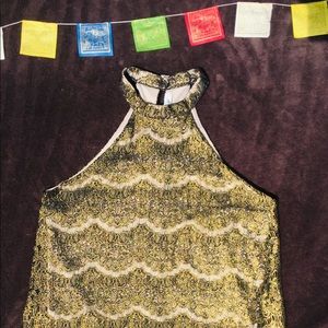 Gold embroidery hater neck lined top